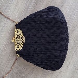 Goldco Vintage Black Pleated Evening Bag